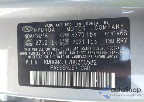 2017 Genesis G80 3.8 from USA, damaged, VIN KMHGN4JE7HU203582